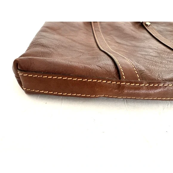 Persaman Work Tote Bag Brown Leather Top Zip Double Handles Crossbody Strap